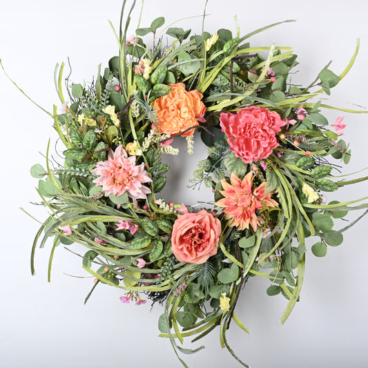 Front door wreath | Spring Wreath | 24inch Wreath | roses, peonies, dahlias