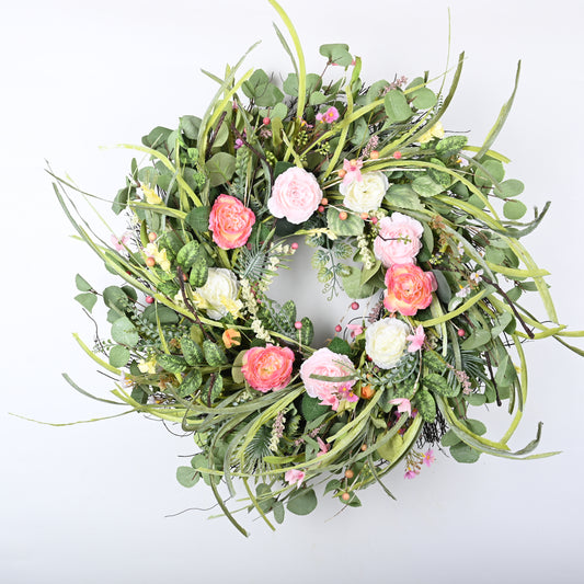 Front Door Wreath | Spring Wreath | 24inch Wreath | Colorful Roses, Berry and cherry Blossom