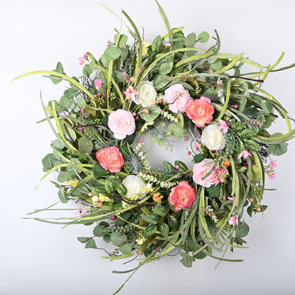 Front Door Wreath | Spring Wreath | 24inch Wreath | Colorful Roses, Berry and cherry Blossom