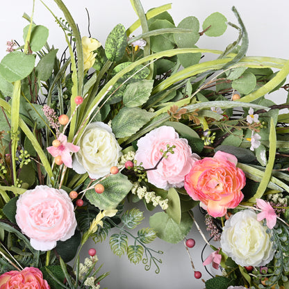 Front Door Wreath | Spring Wreath | 24inch Wreath | Colorful Roses, Berry and cherry Blossom