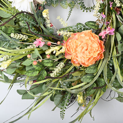 Front Door Wreath | Spring Wreath | 24inch Wreath | white dahlia, pink peony, orange peony