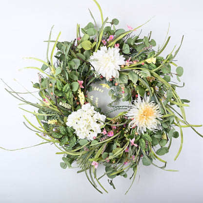 Front Door Wreath | Spring Wreath | 24inch Wreath | Hydrangea, chrysanthemum, dahlia, Berry and cherry Blossom