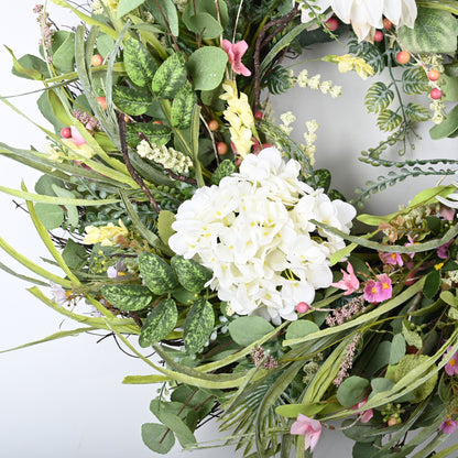 Front Door Wreath | Spring Wreath | 24inch Wreath | Hydrangea, chrysanthemum, dahlia, Berry and cherry Blossom