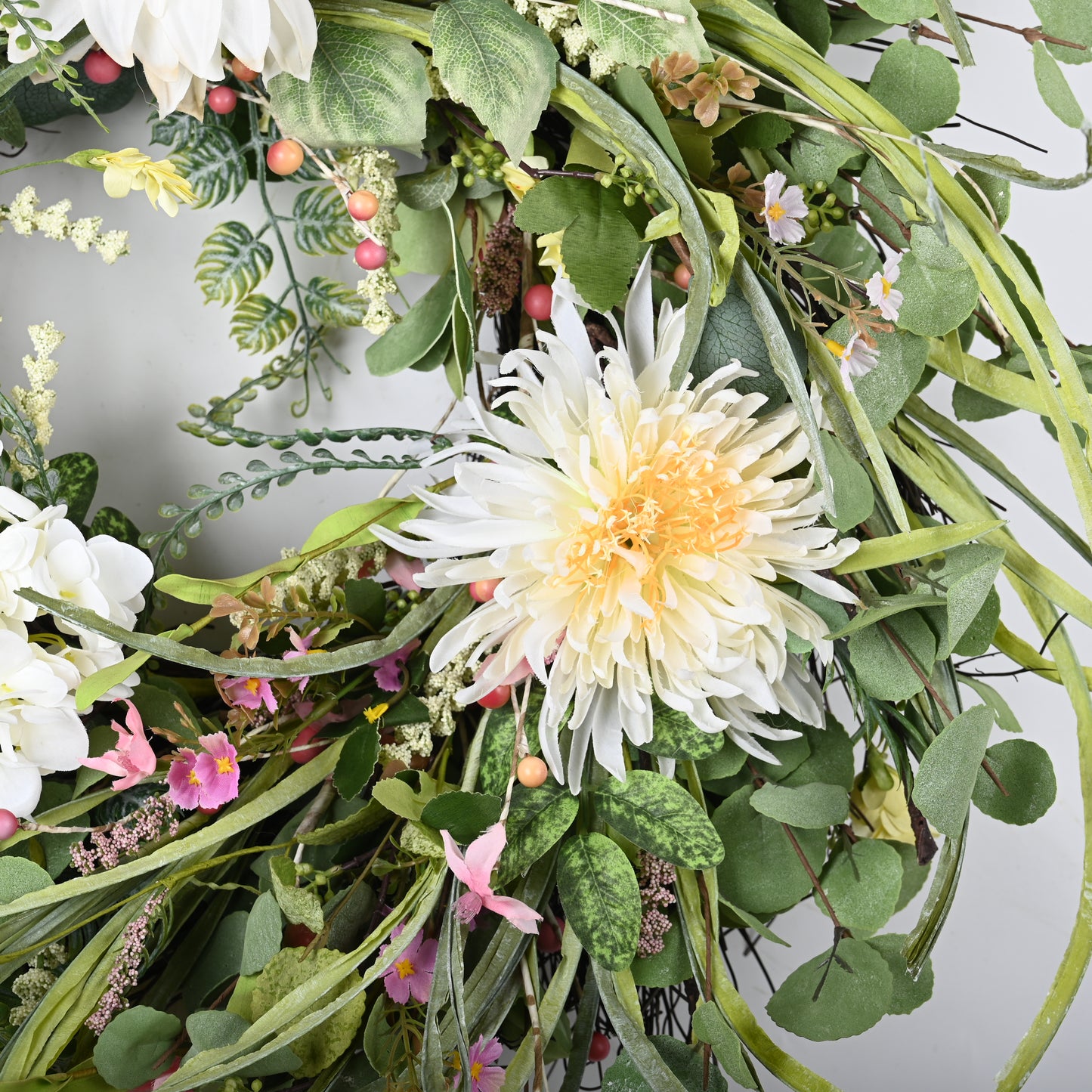 Front Door Wreath | Spring Wreath | 24inch Wreath | Hydrangea, chrysanthemum, dahlia, Berry and cherry Blossom